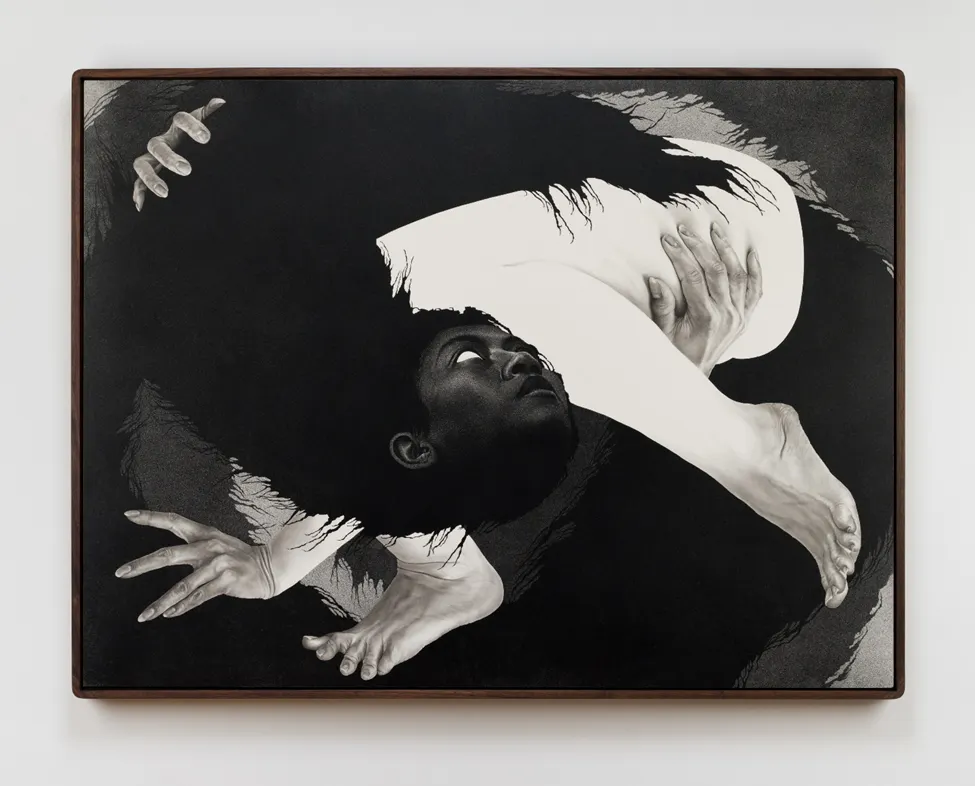 Samantha Yun Wall, The Space to Grow, 2024. Ink and conté crayon on clay-coated board.